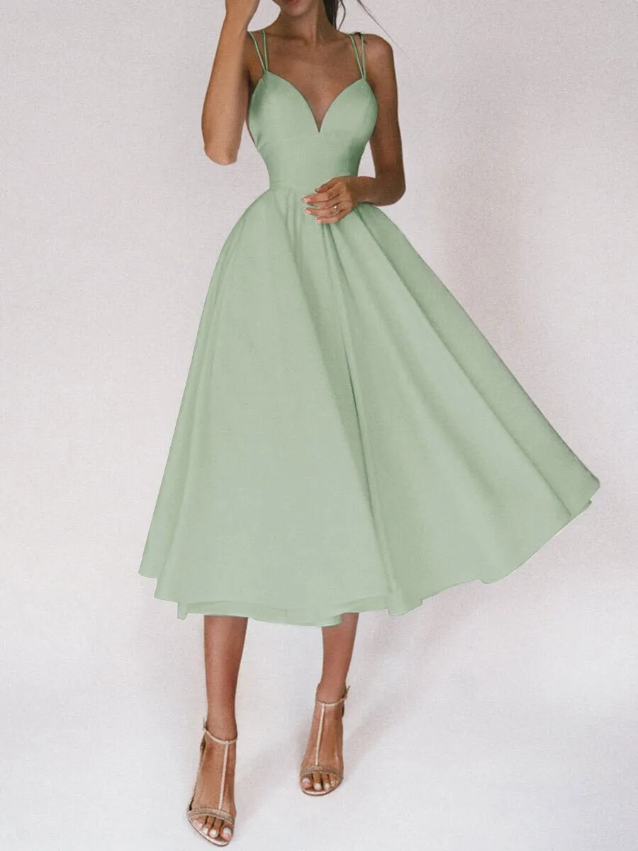 Backless A-Line Suspender Midi Dress