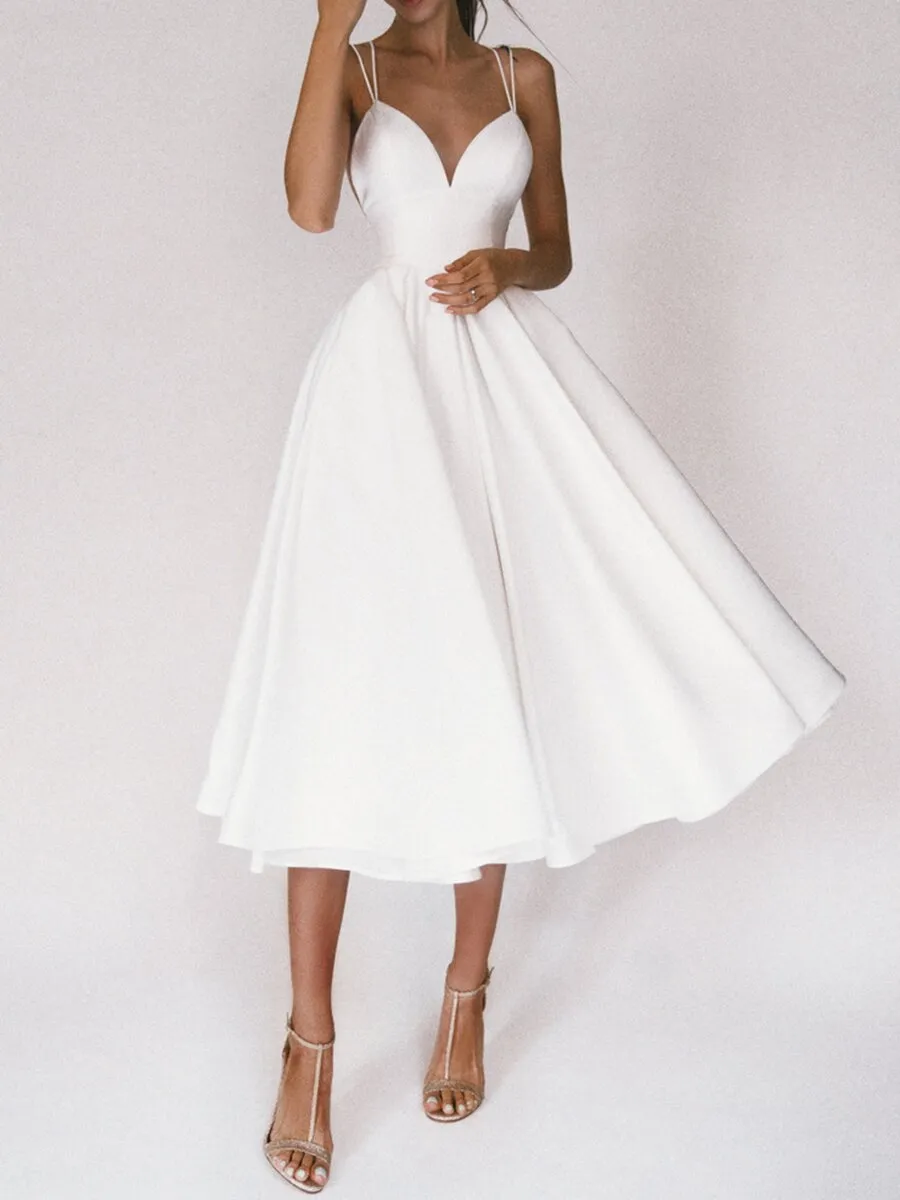 Backless A-Line Suspender Midi Dress