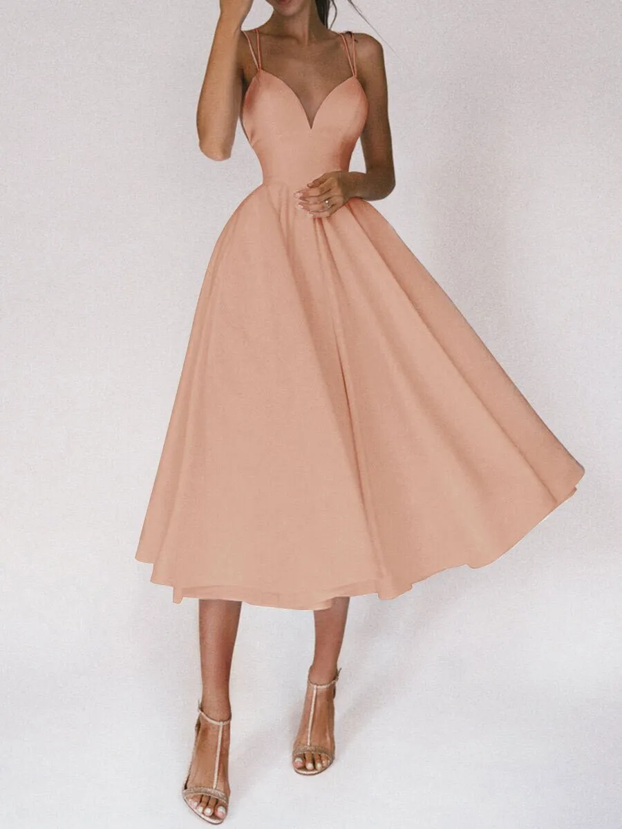 Backless A-Line Suspender Midi Dress