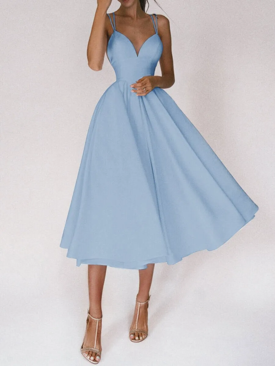 Backless A-Line Suspender Midi Dress
