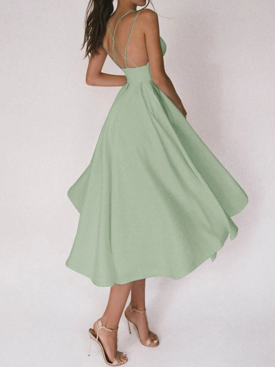 Backless A-Line Suspender Midi Dress