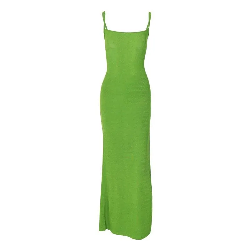 BerriesJam - Backless Square Neck Lace Up Solid Slit Cami Midi Dress