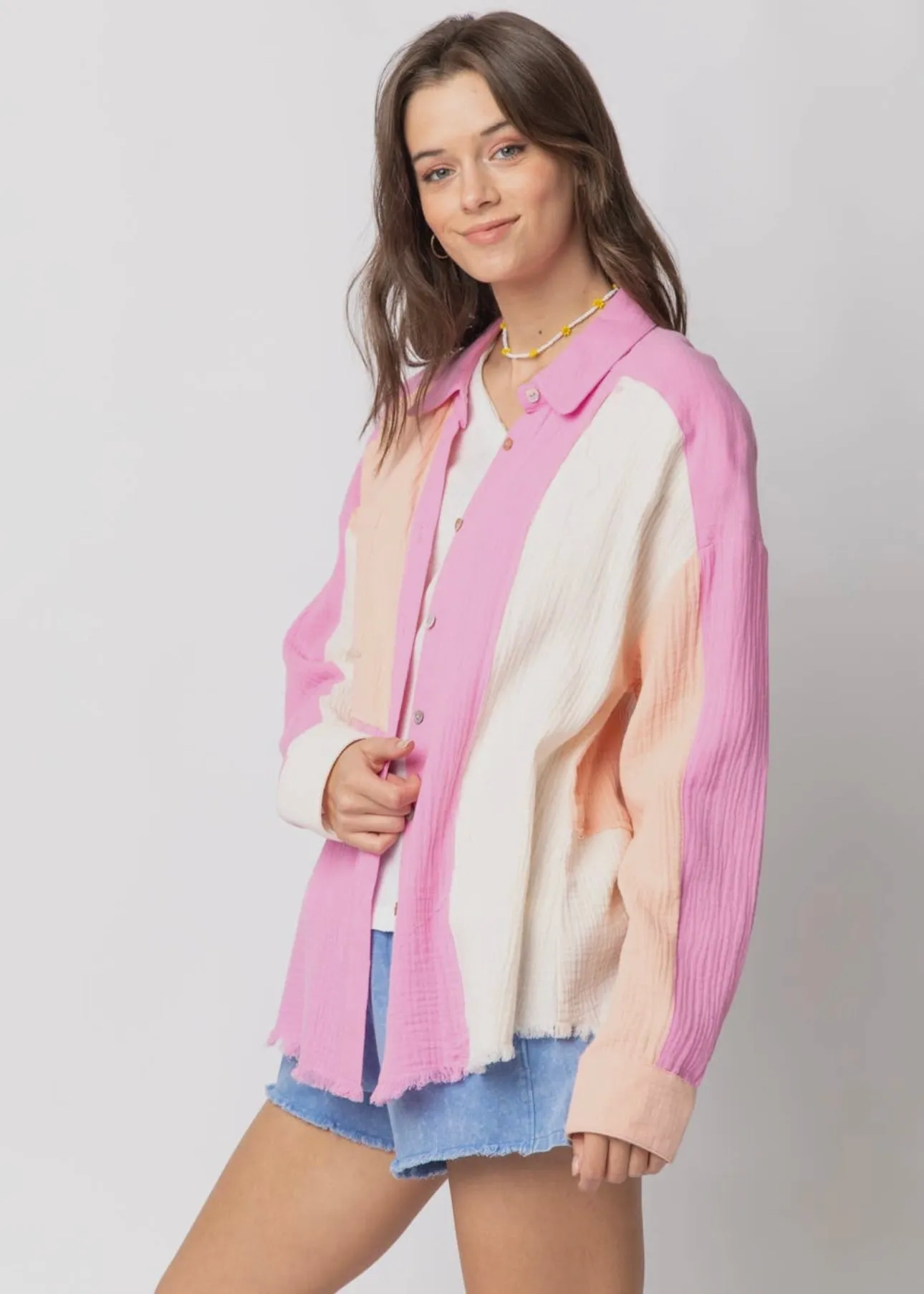 Block Party Color Blocked Button Down Shirt