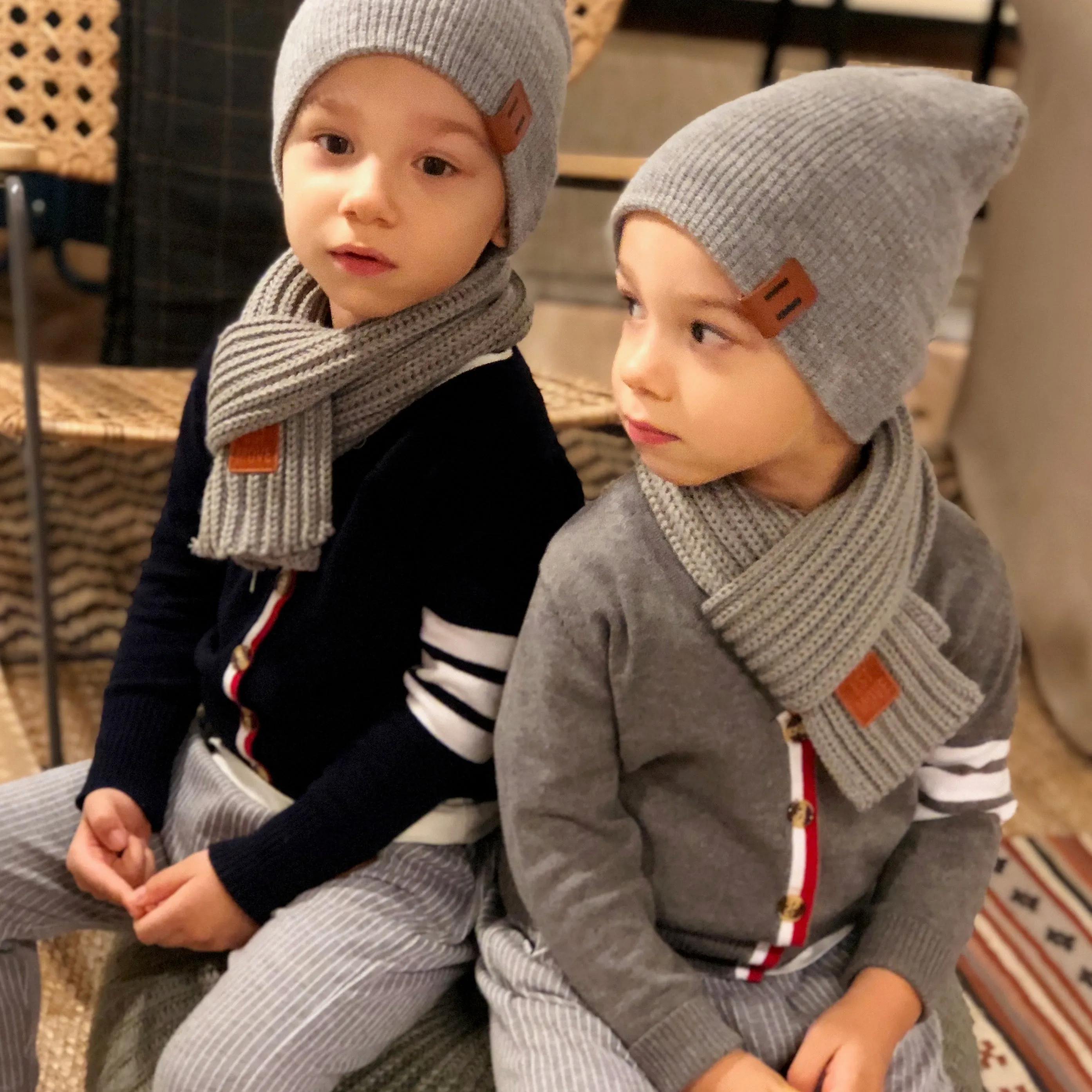 Boys Striped Sleeve Cardigan. Navy Blue.