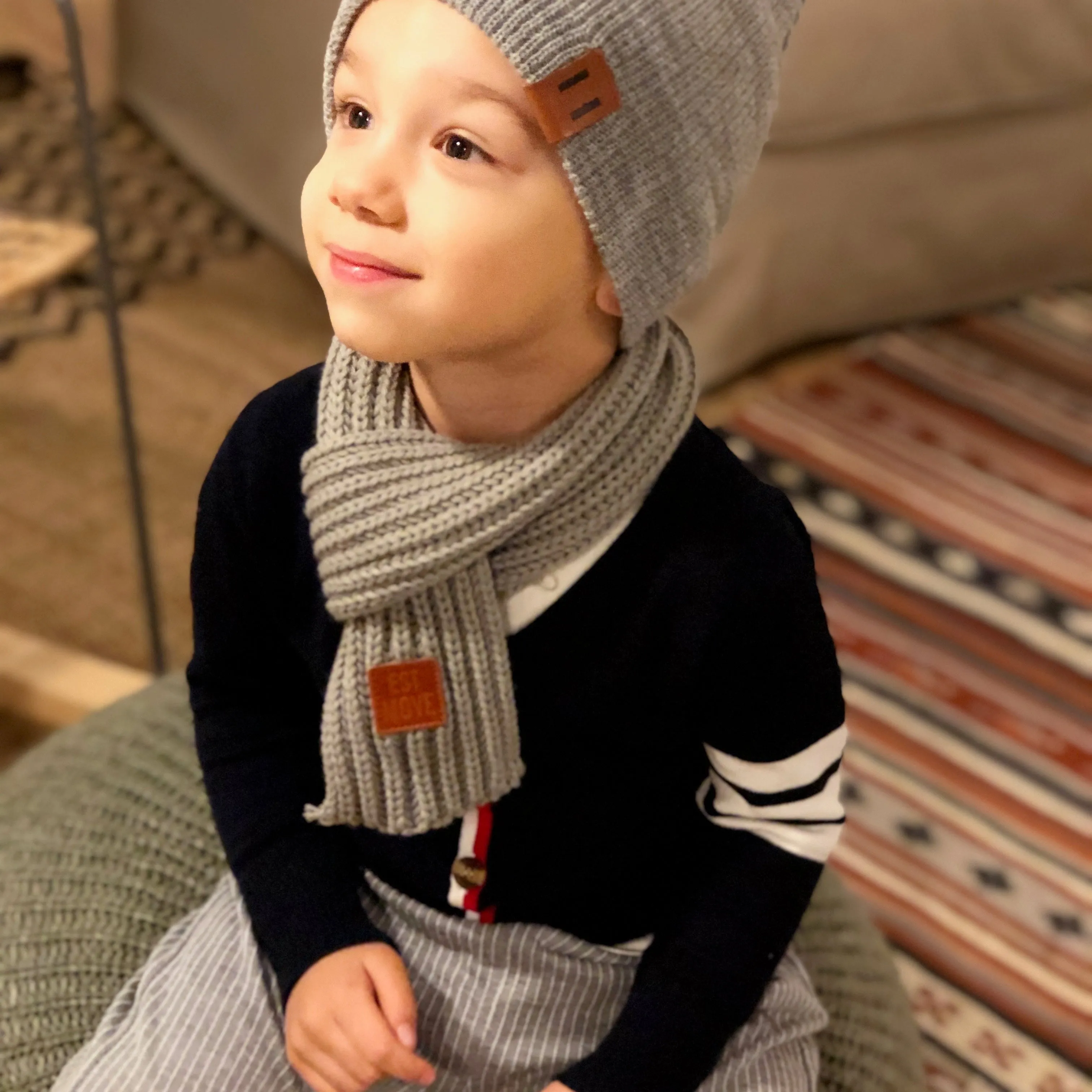 Boys Striped Sleeve Cardigan. Navy Blue.