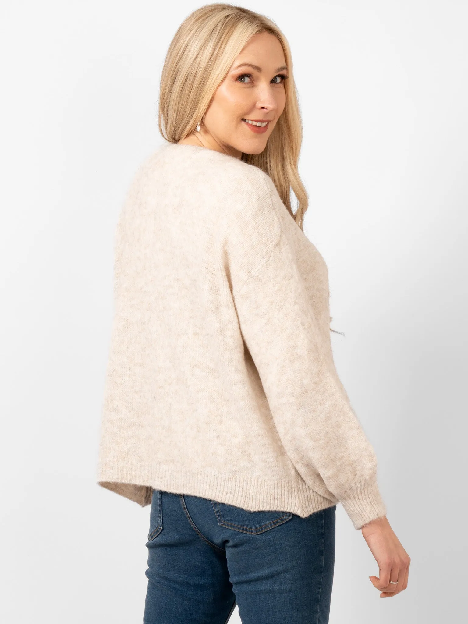 Cassidy Tie Front Wool Blend Cardigan - Cream