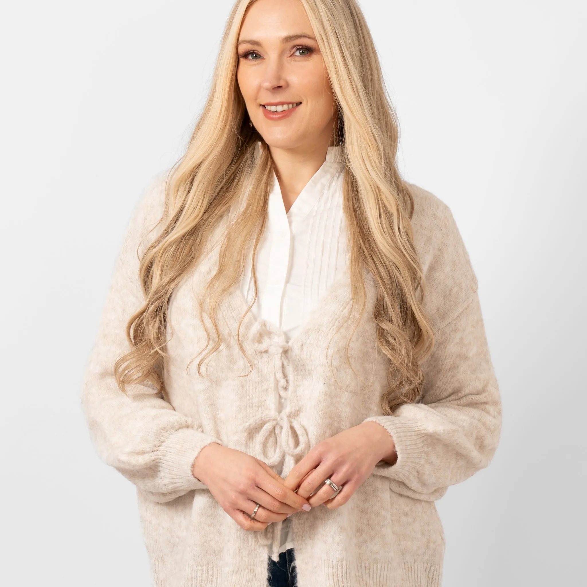 Cassidy Tie Front Wool Blend Cardigan - Cream