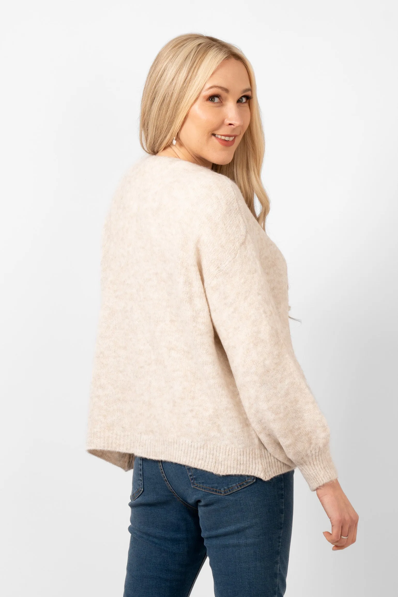Cassidy Tie Front Wool Blend Cardigan - Cream