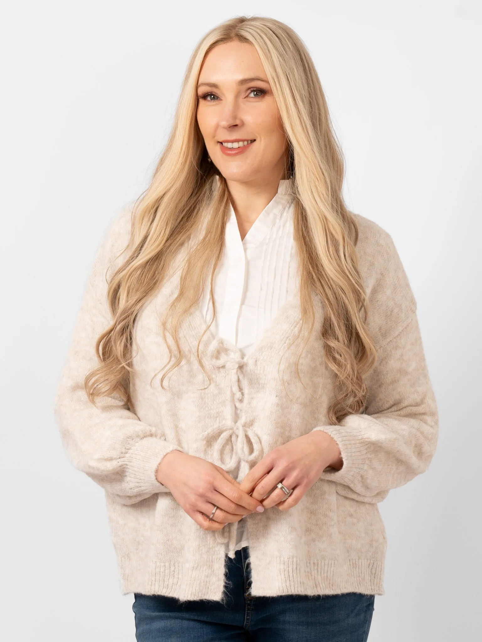 Cassidy Tie Front Wool Blend Cardigan - Cream