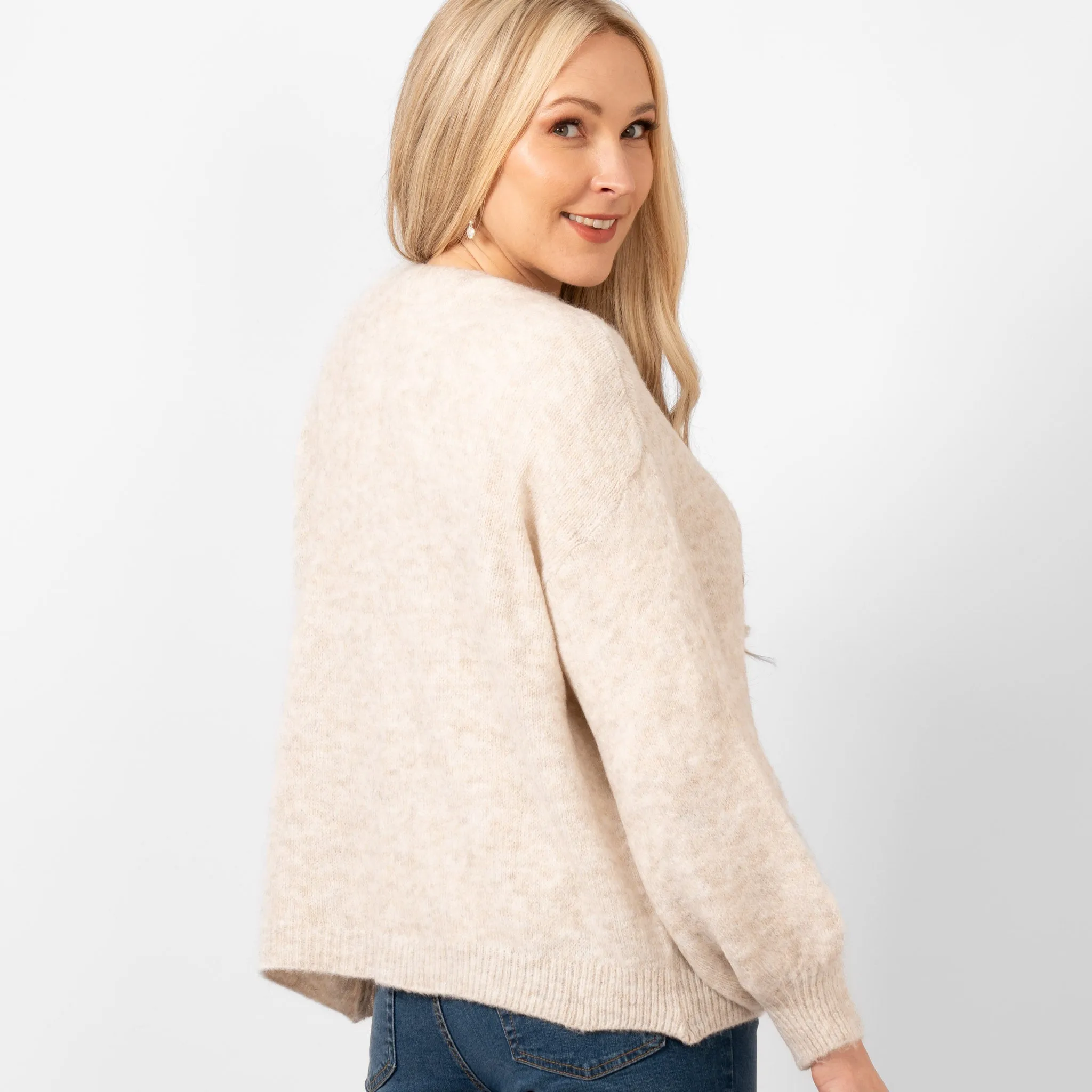 Cassidy Tie Front Wool Blend Cardigan - Cream