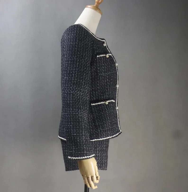 Custom Made Black Suit in Plus sizes Pearl Buttons Jacket   Dress/Shorts/ Pencil Skirt