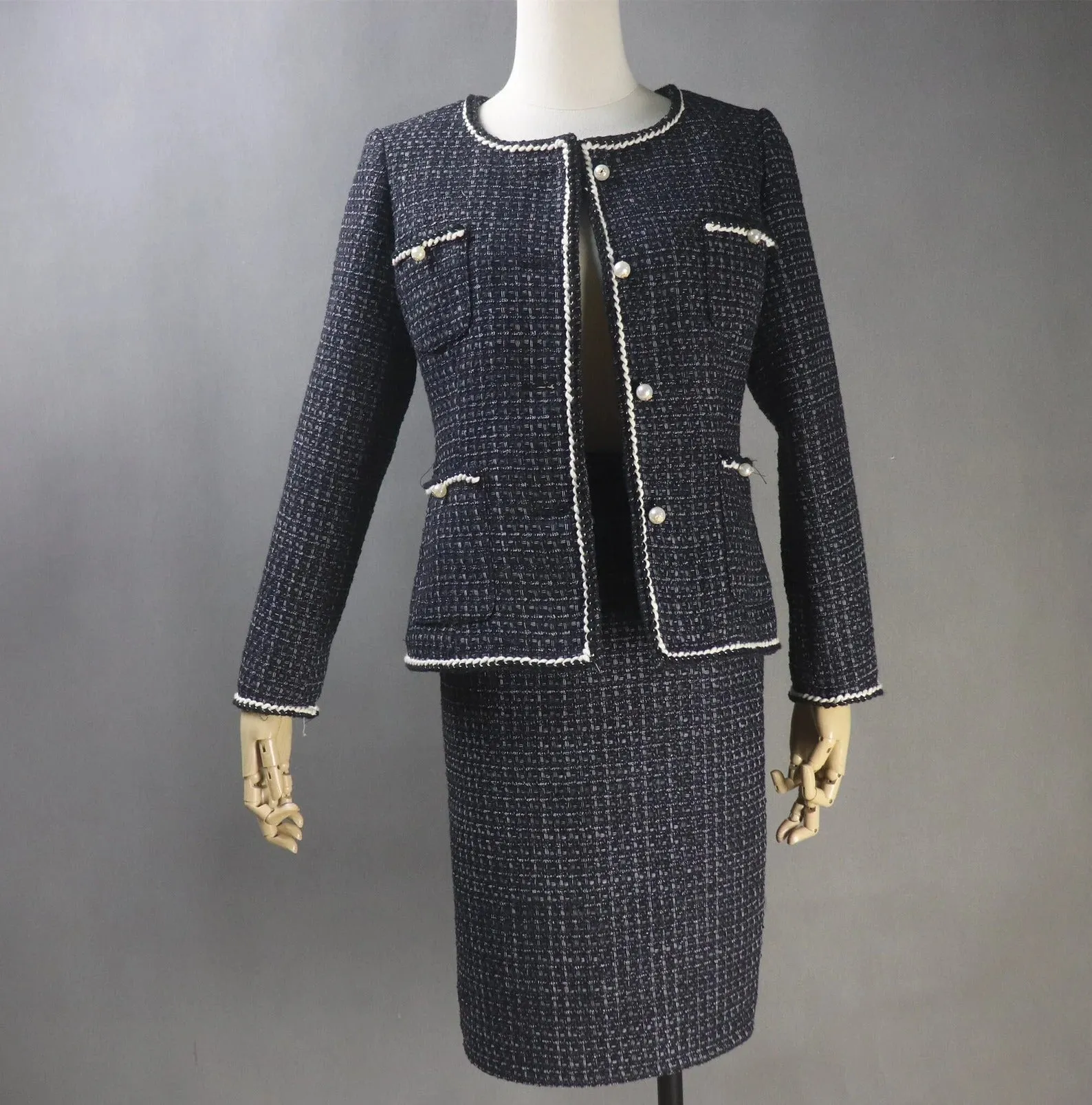 Custom Made Black Suit in Plus sizes Pearl Buttons Jacket   Dress/Shorts/ Pencil Skirt