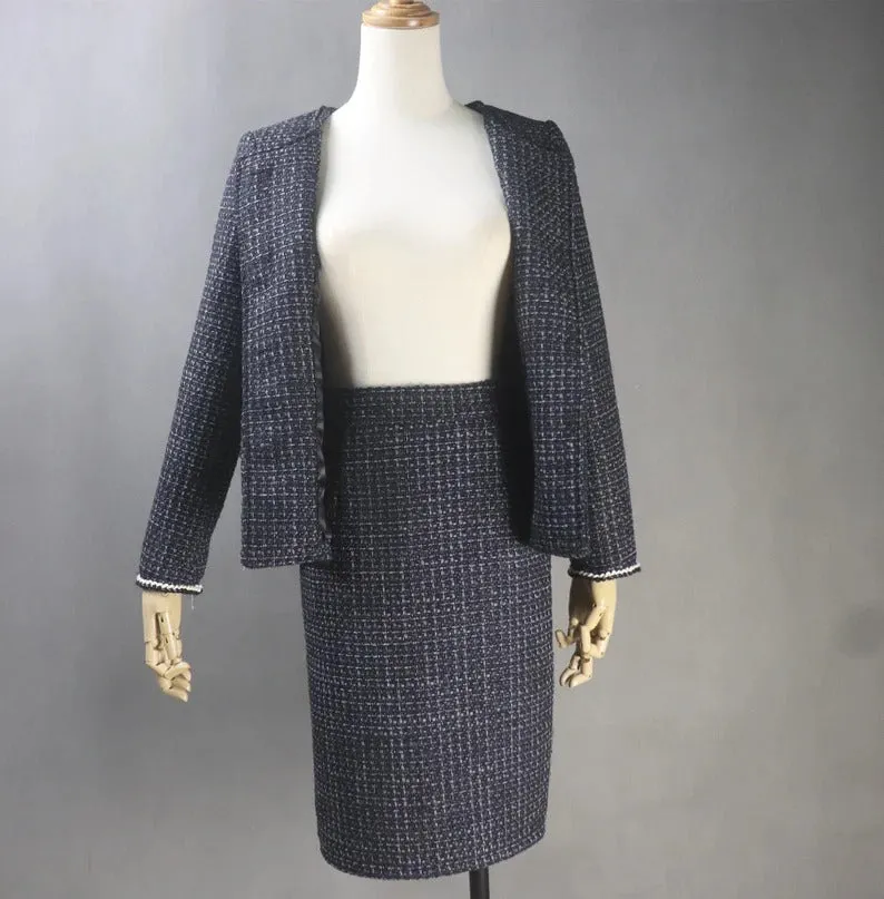 Custom Made Black Suit in Plus sizes Pearl Buttons Jacket   Dress/Shorts/ Pencil Skirt