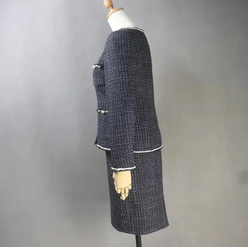 Custom Made Black Suit in Plus sizes Pearl Buttons Jacket   Dress/Shorts/ Pencil Skirt