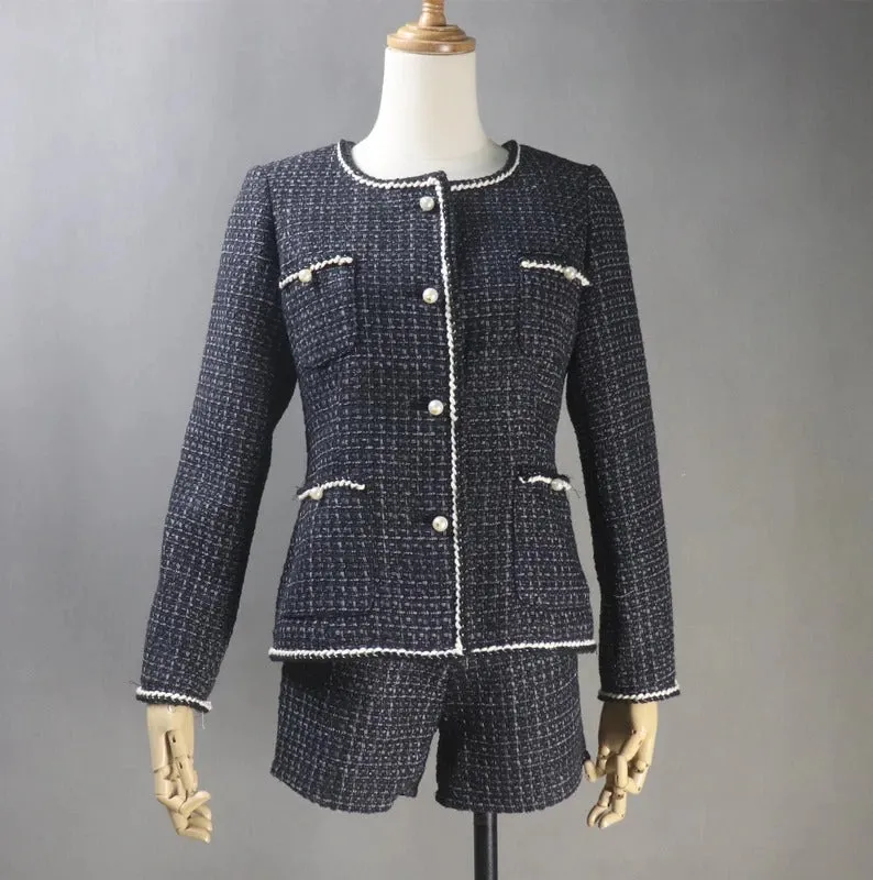 Custom Made Black Suit in Plus sizes Pearl Buttons Jacket   Dress/Shorts/ Pencil Skirt