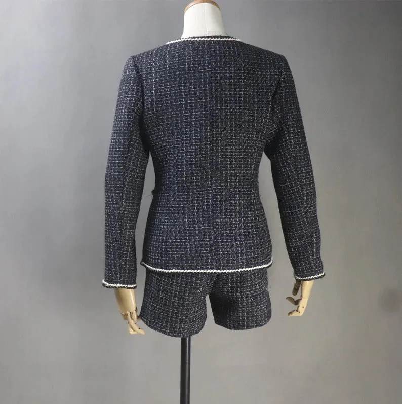 Custom Made Black Suit in Plus sizes Pearl Buttons Jacket   Dress/Shorts/ Pencil Skirt