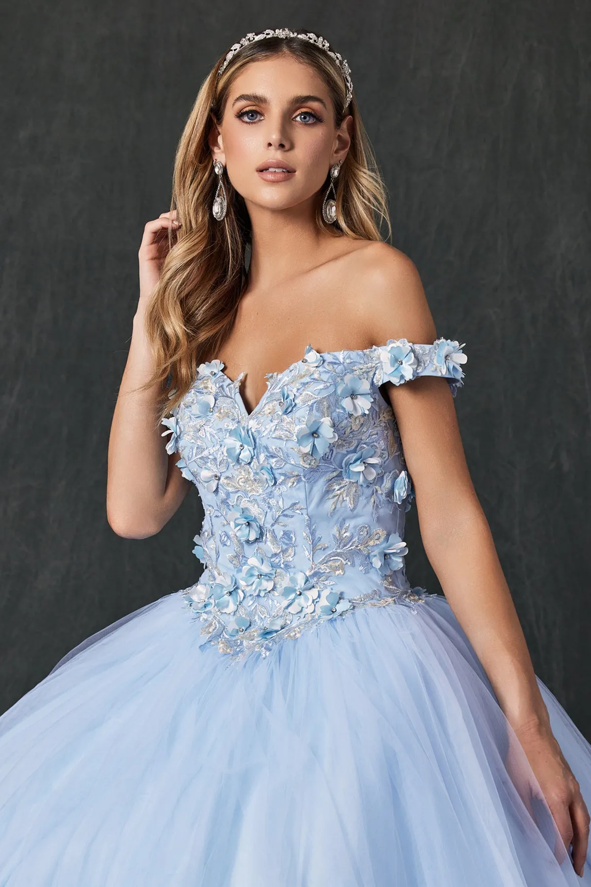 Floral Lace Illusion Sweetheart Ball Gown | Long Off-Shoulder Evening Dress with Cap Sleeves