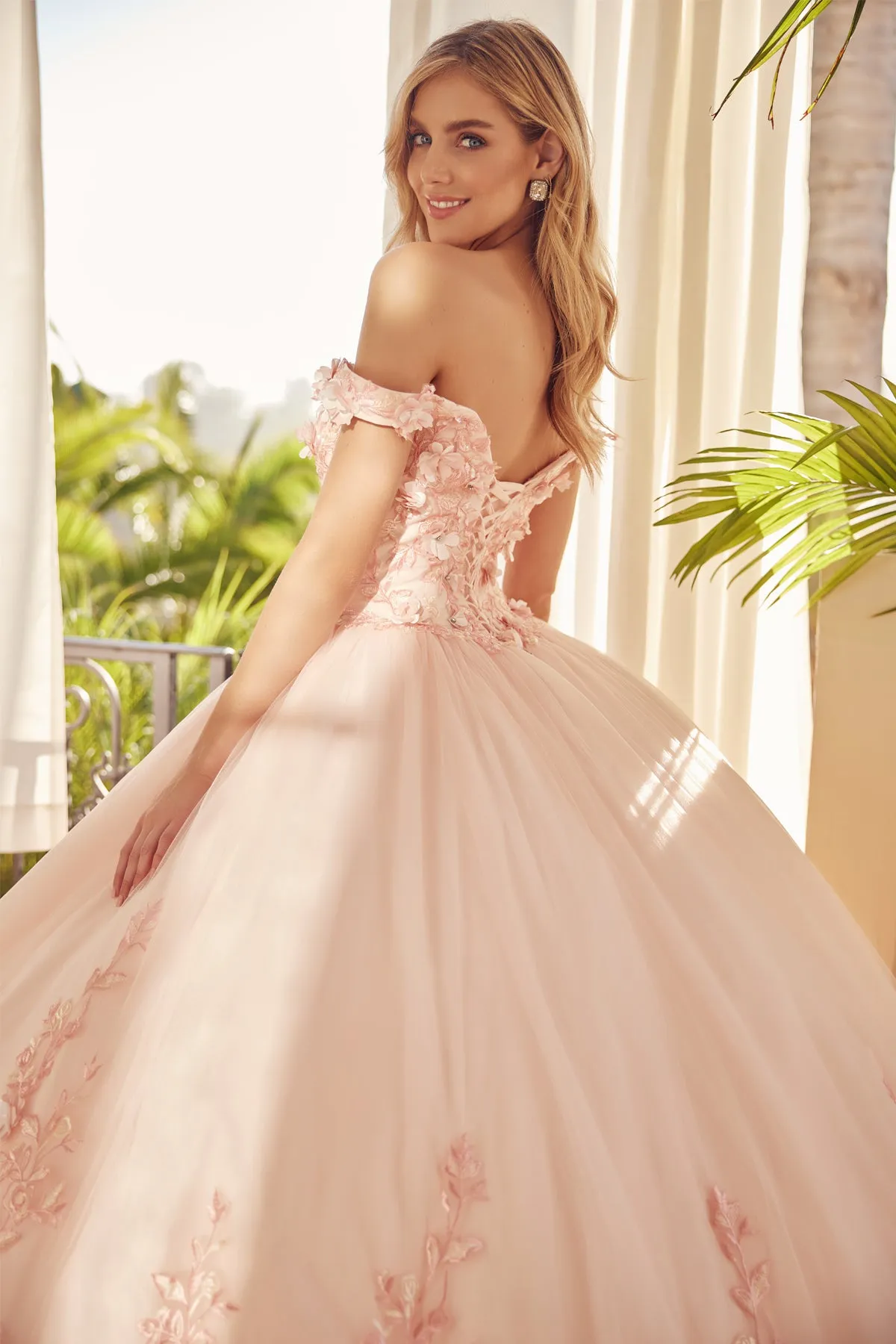 Floral Lace Illusion Sweetheart Ball Gown | Long Off-Shoulder Evening Dress with Cap Sleeves