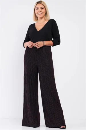Get Your Sparkle On! Junior Plus Black Multicolor Glitter Detail V-Neck Midi Sleeve Wide Leg Jumpsuit /1-1-1