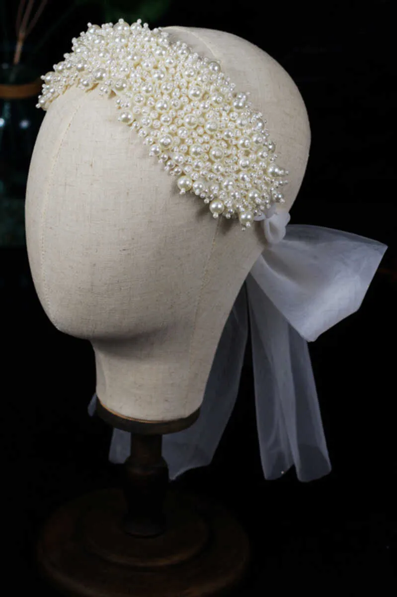 Glamorous White Pearl Bridal Headband