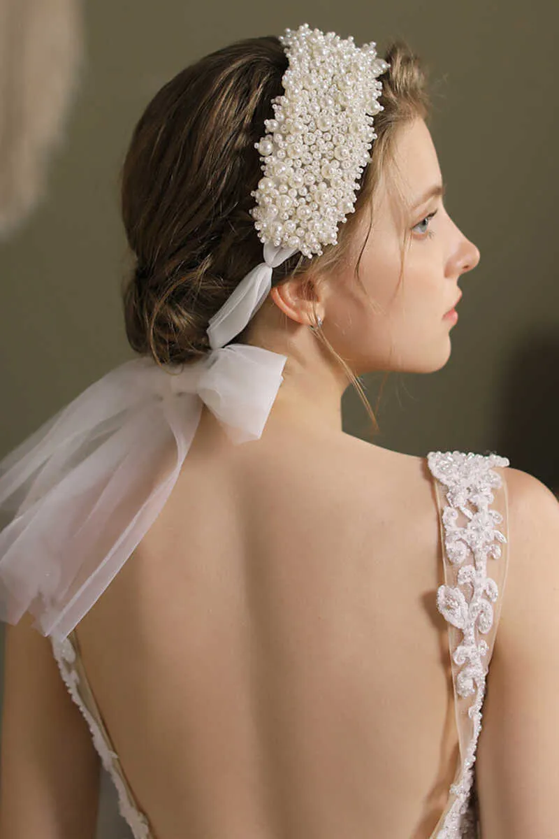 Glamorous White Pearl Bridal Headband