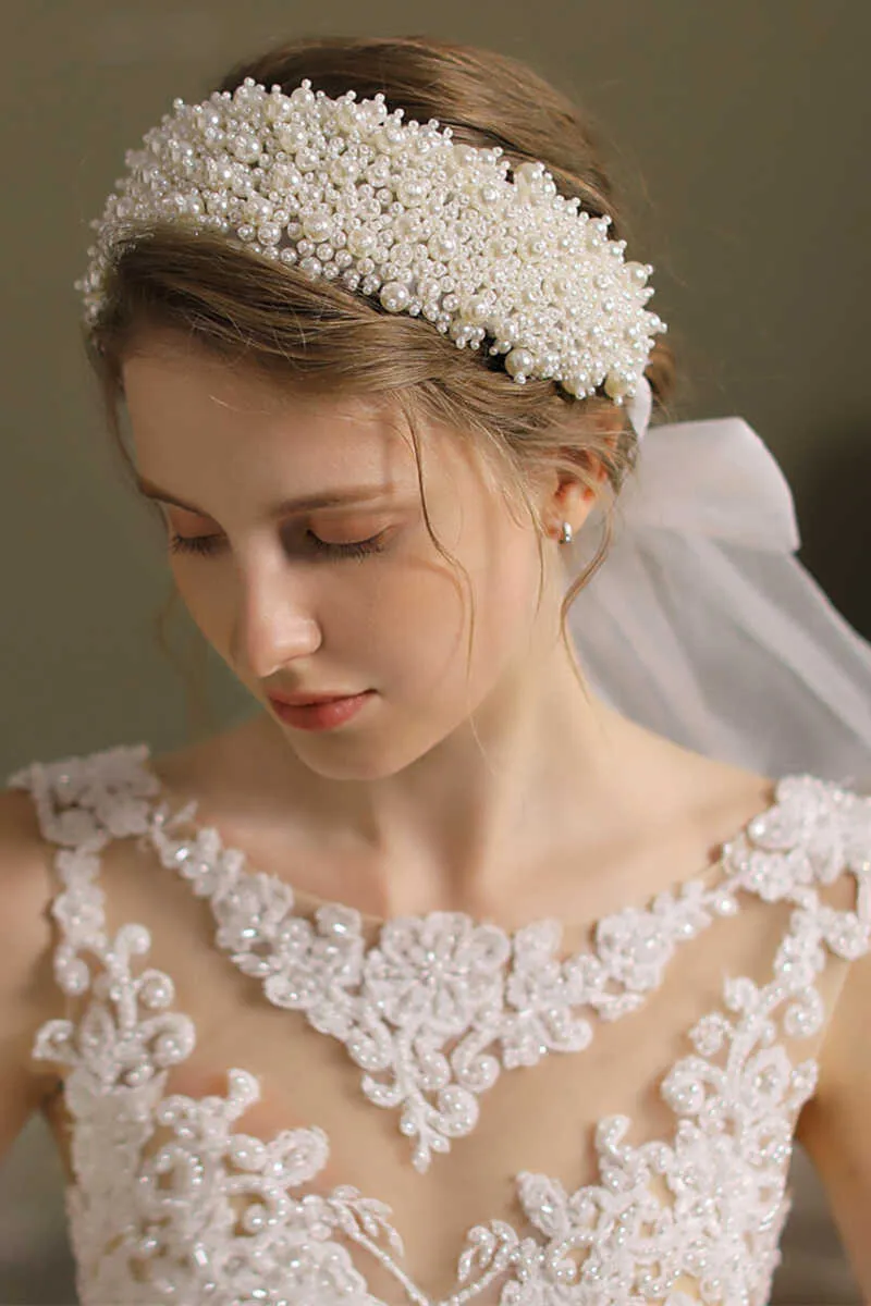Glamorous White Pearl Bridal Headband