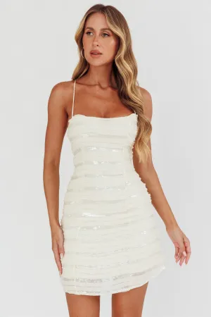 Highlight Reel Sequin Laced Back Dress Beige
