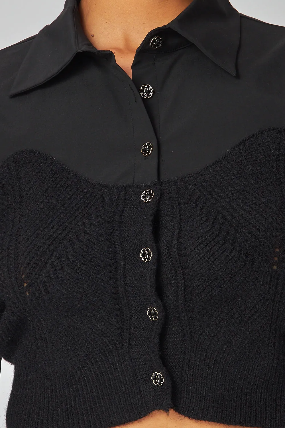 Kelley Knit Sweater Contrast Button Up Blouse