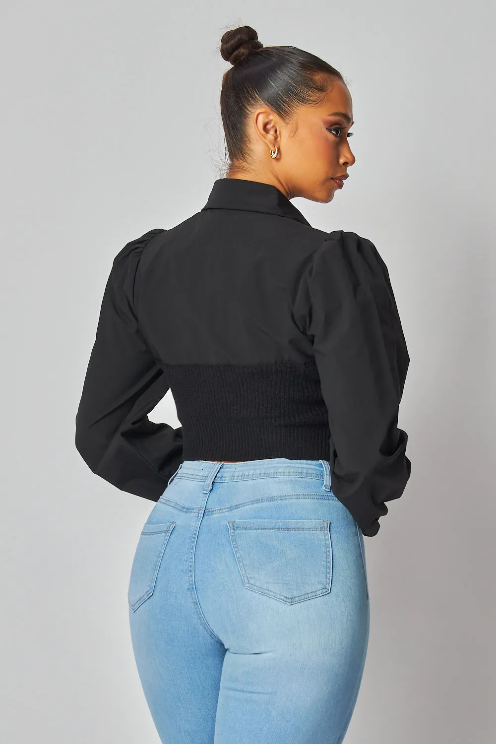 Kelley Knit Sweater Contrast Button Up Blouse