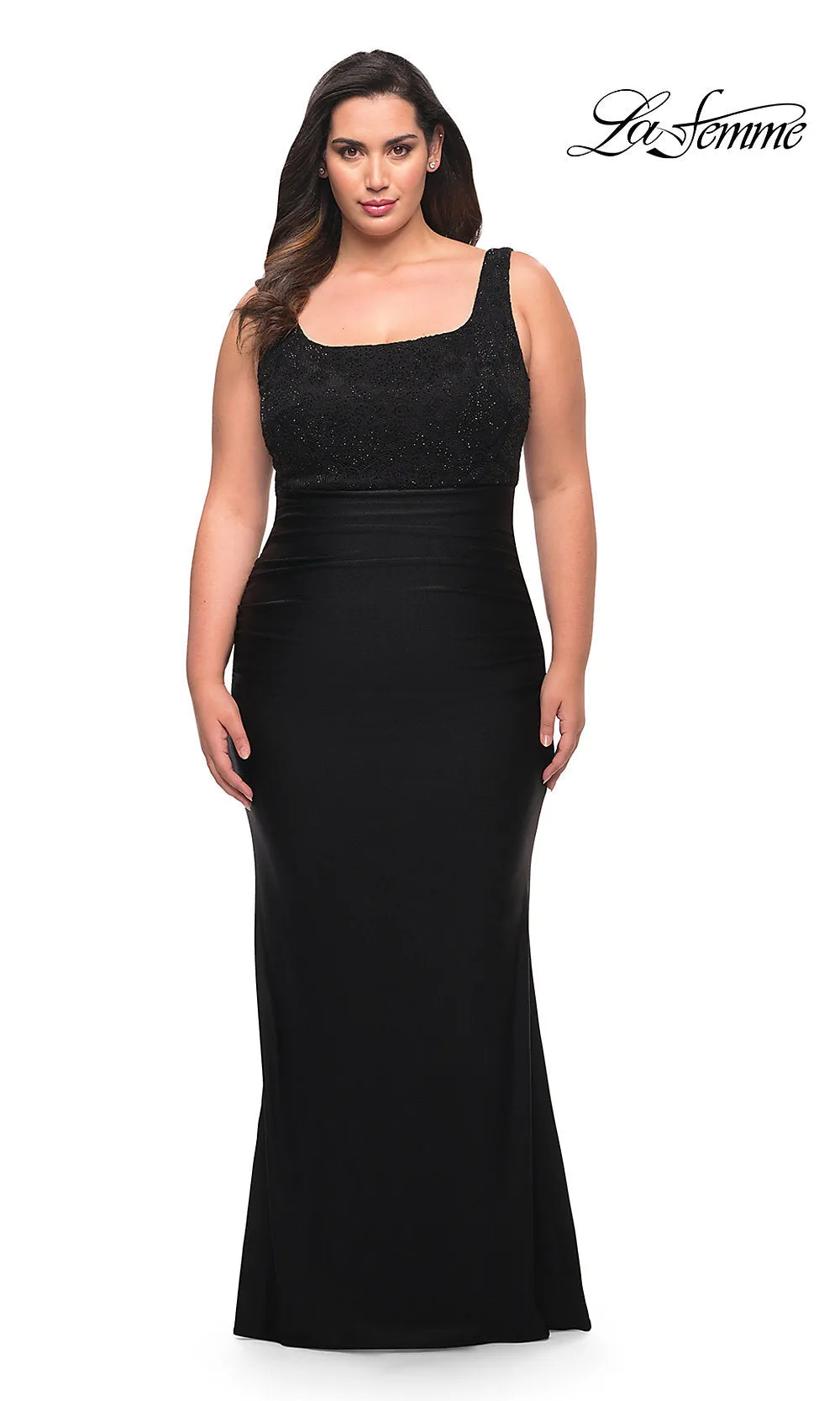Lace-Bodice La Femme Long Plus-Size Prom Dress