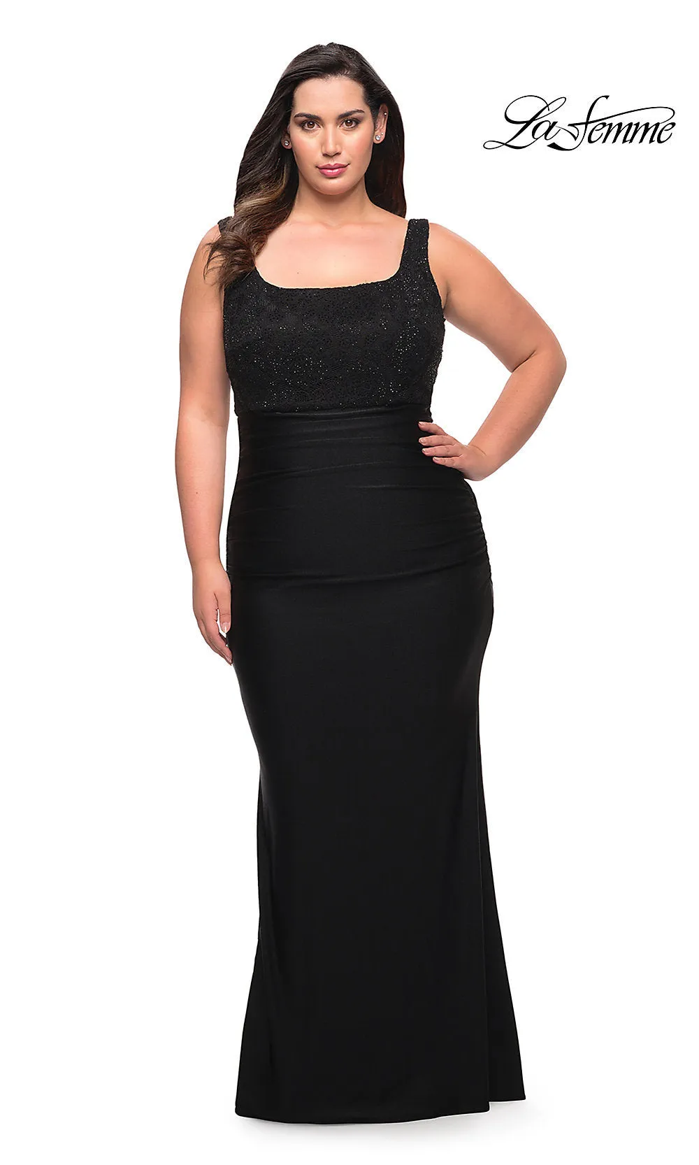 Lace-Bodice La Femme Long Plus-Size Prom Dress