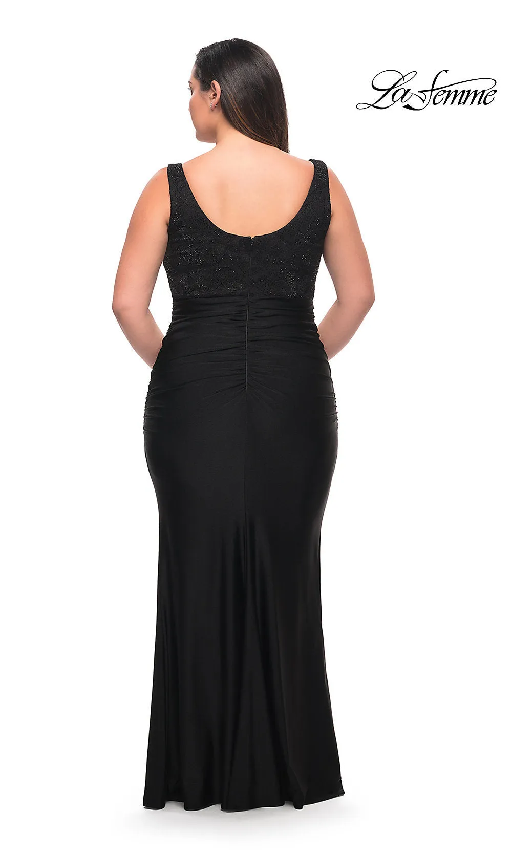 Lace-Bodice La Femme Long Plus-Size Prom Dress