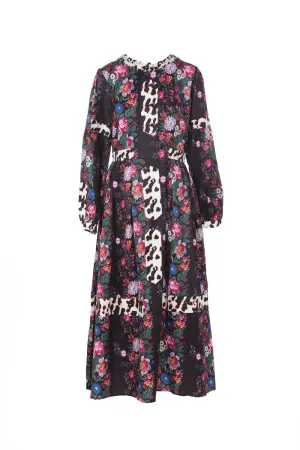 Leopard & Floral Printed A-Line Midi Dress