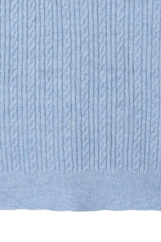 LILOU Wool Blended Cable Knitted Cardigan, Light Blue