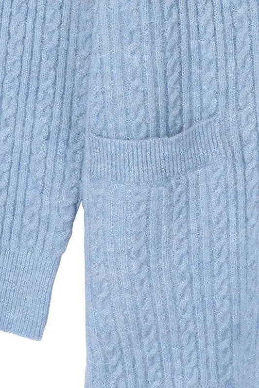 LILOU Wool Blended Cable Knitted Cardigan, Light Blue
