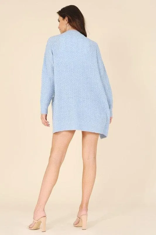 LILOU Wool Blended Cable Knitted Cardigan, Light Blue