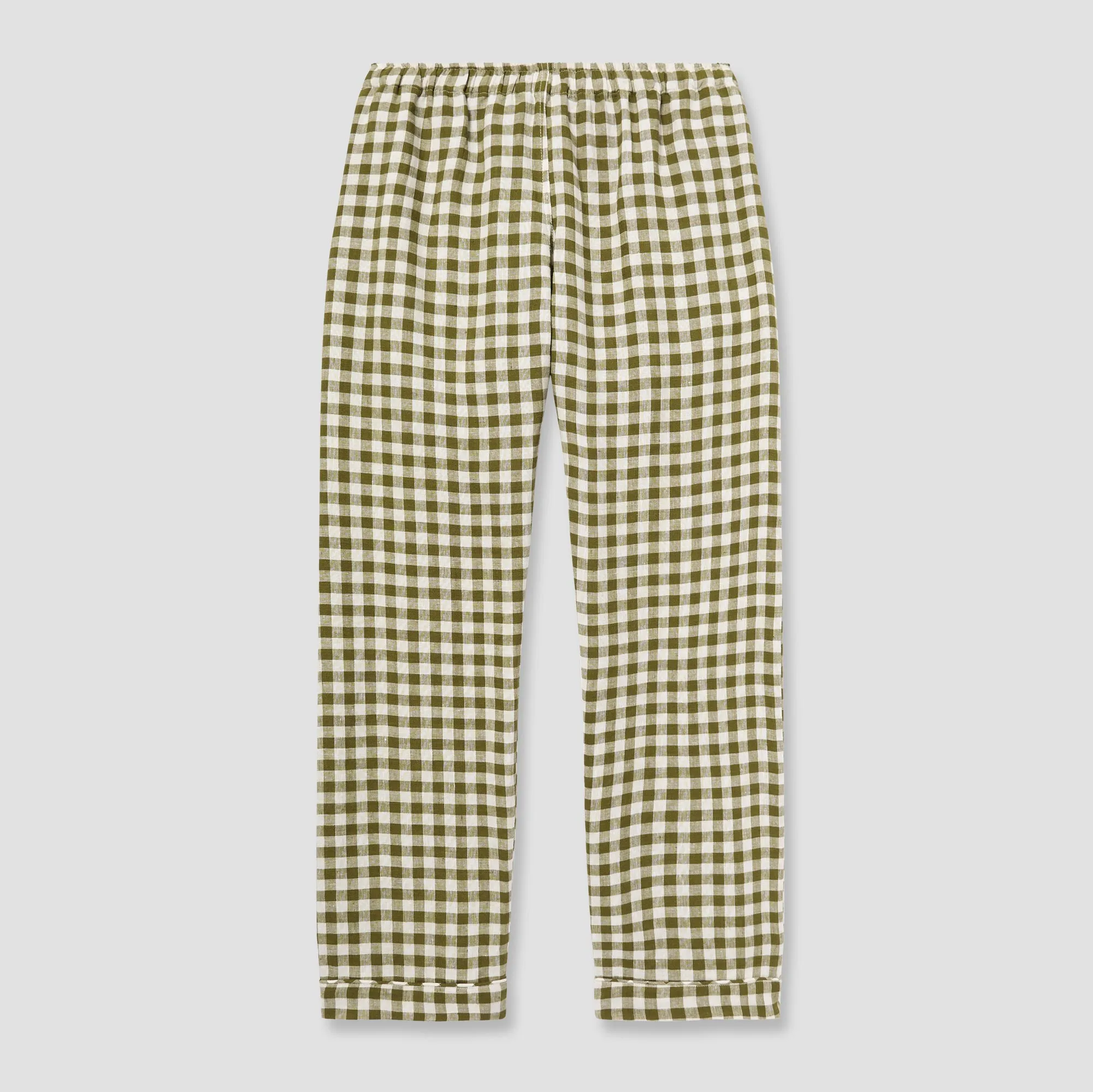 Men's Botanical Green Gingham Linen Pajama Pants