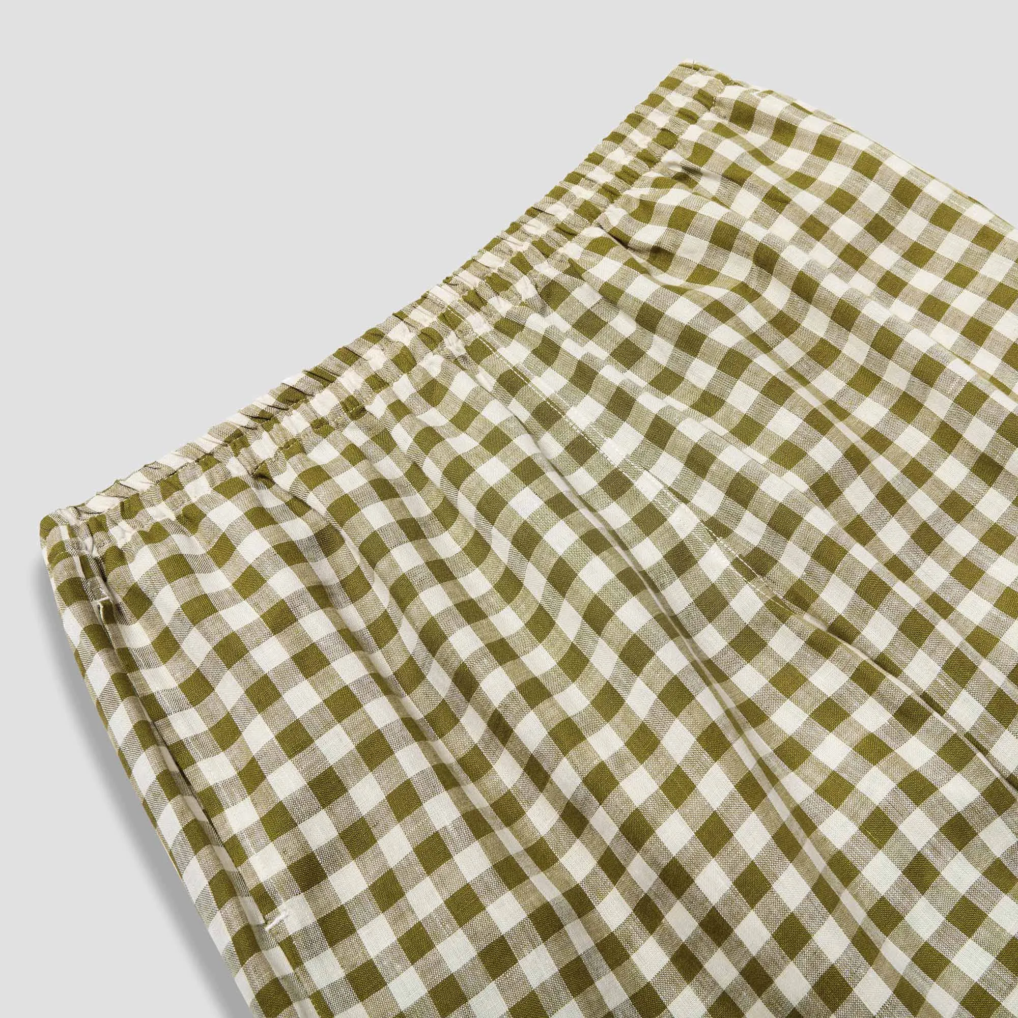 Men's Botanical Green Gingham Linen Pajama Pants