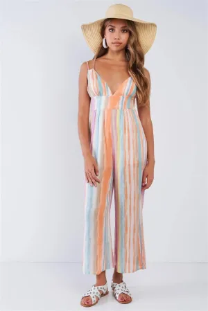 Multi-colored Striped Cami Strapped Wide Leg Jumpsuit
