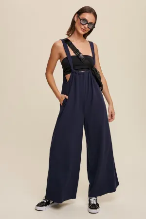 Navy Drawstring Loose Fit Knit Jumpsuit