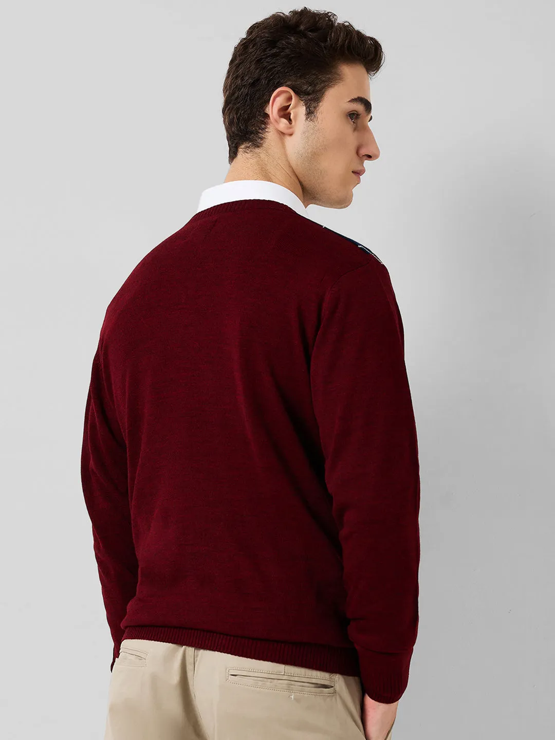 Park Avenue Men Maroon Argyle Regular Fit Acrylic Sweaters