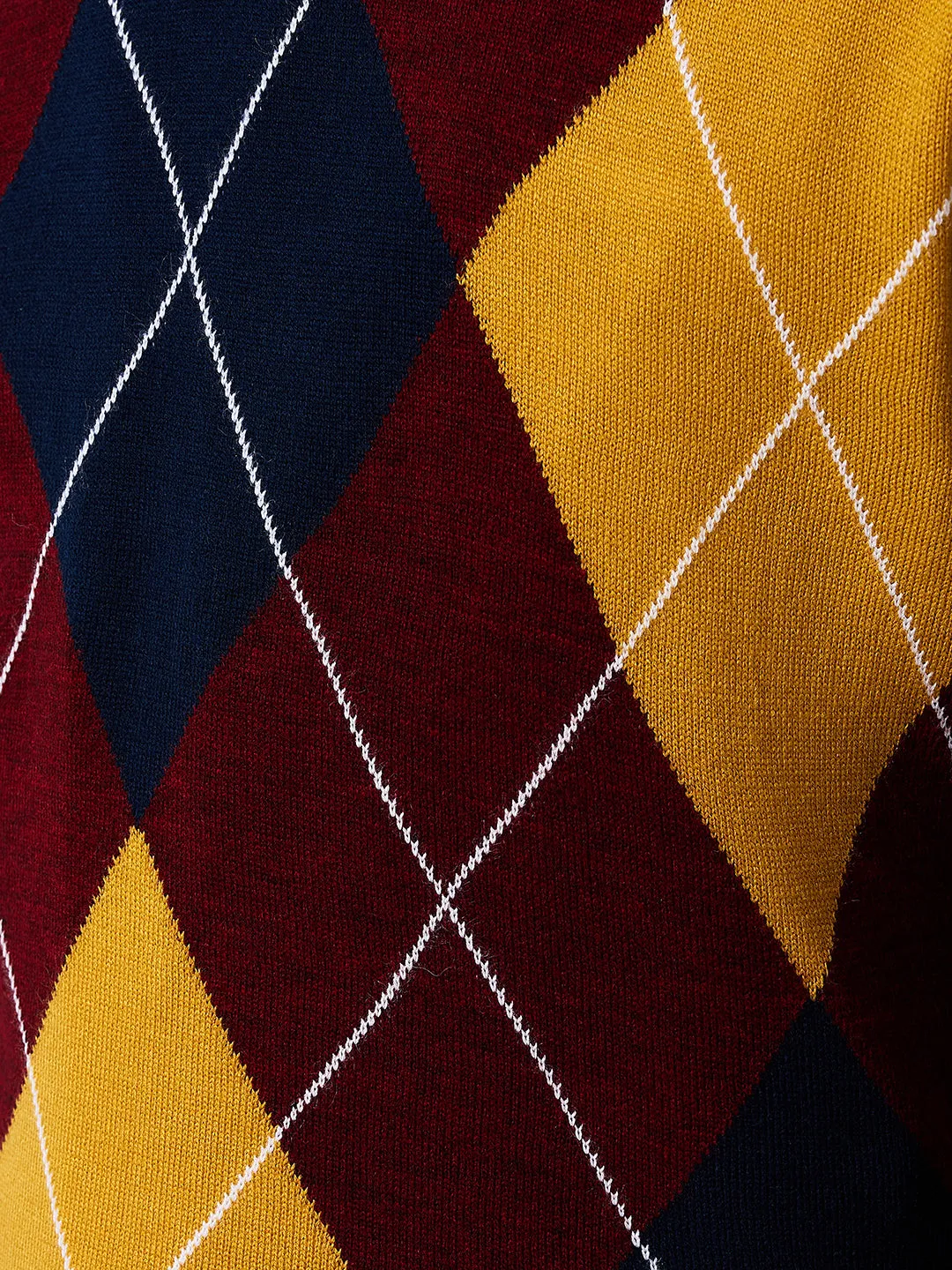 Park Avenue Men Maroon Argyle Regular Fit Acrylic Sweaters