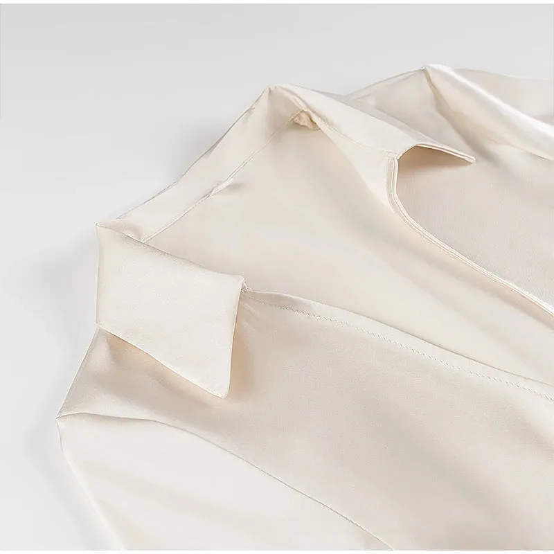 Satin Lace Up Long Sleeved Blouse