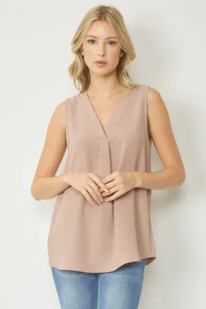 Sleeveless V-Neck Top, Latte
