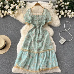 Square-neck A-line Floral Princess Dress