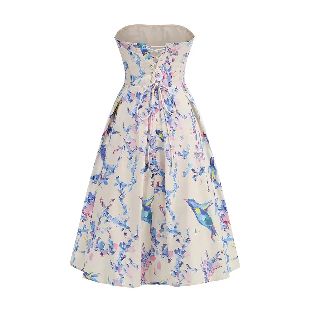Trend4us Women's Floral Corset-Back Strapless Midi Dress