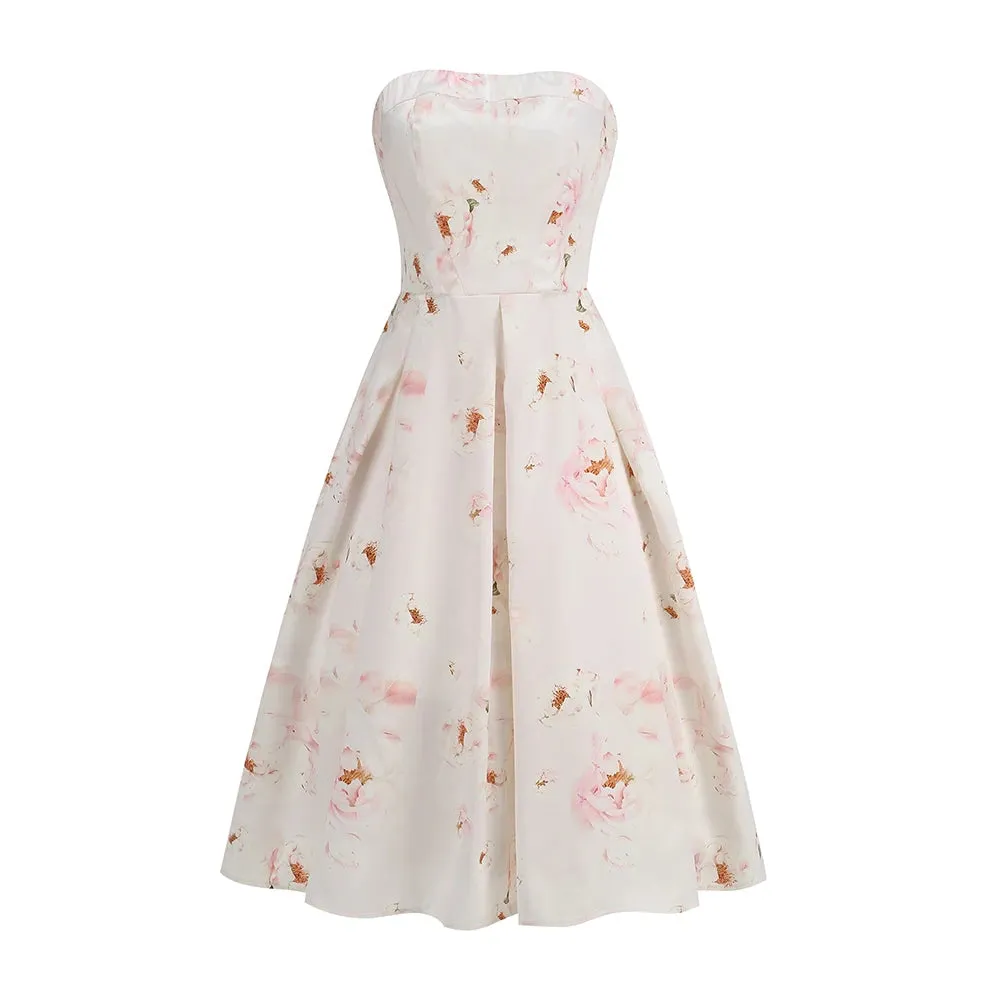 Trend4us Women's Floral Corset-Back Strapless Midi Dress