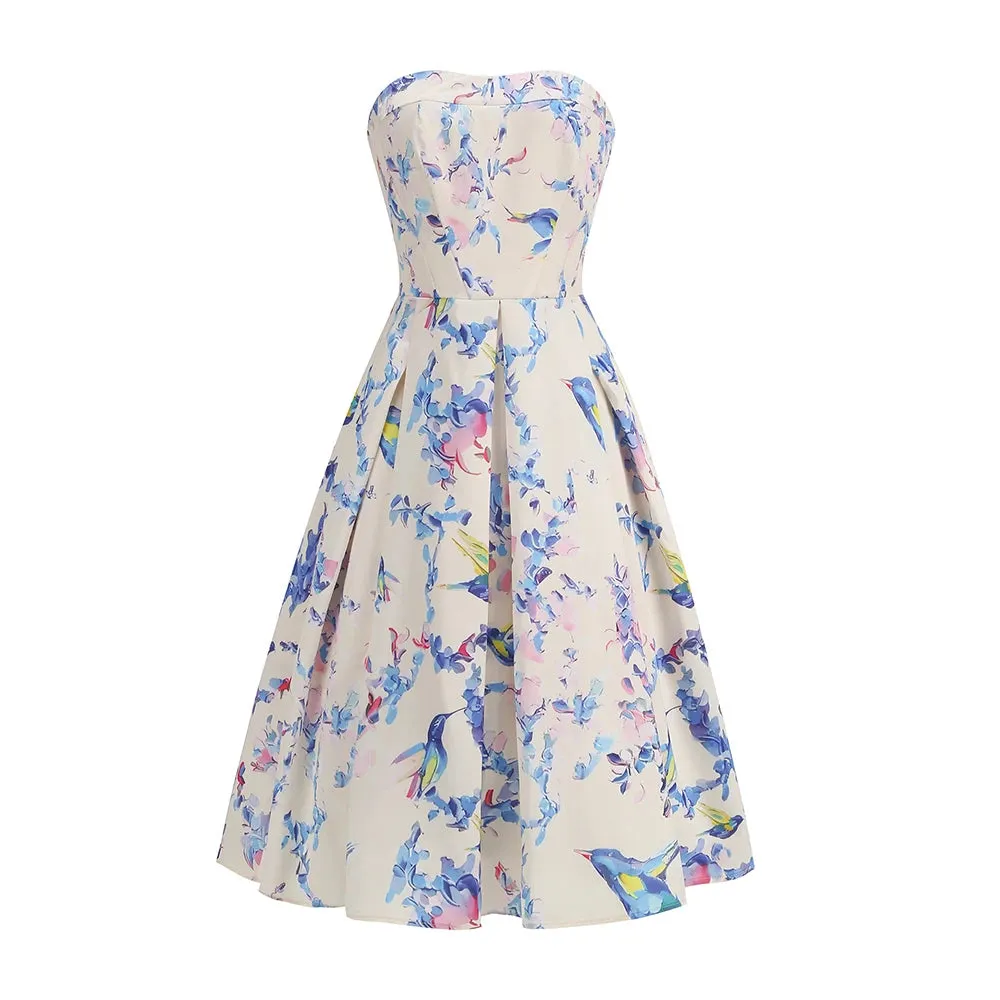 Trend4us Women's Floral Corset-Back Strapless Midi Dress