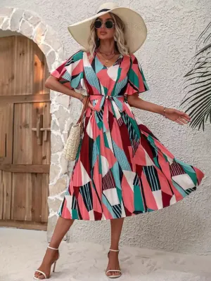 Vivid Multicolor A-Line Midi Dress