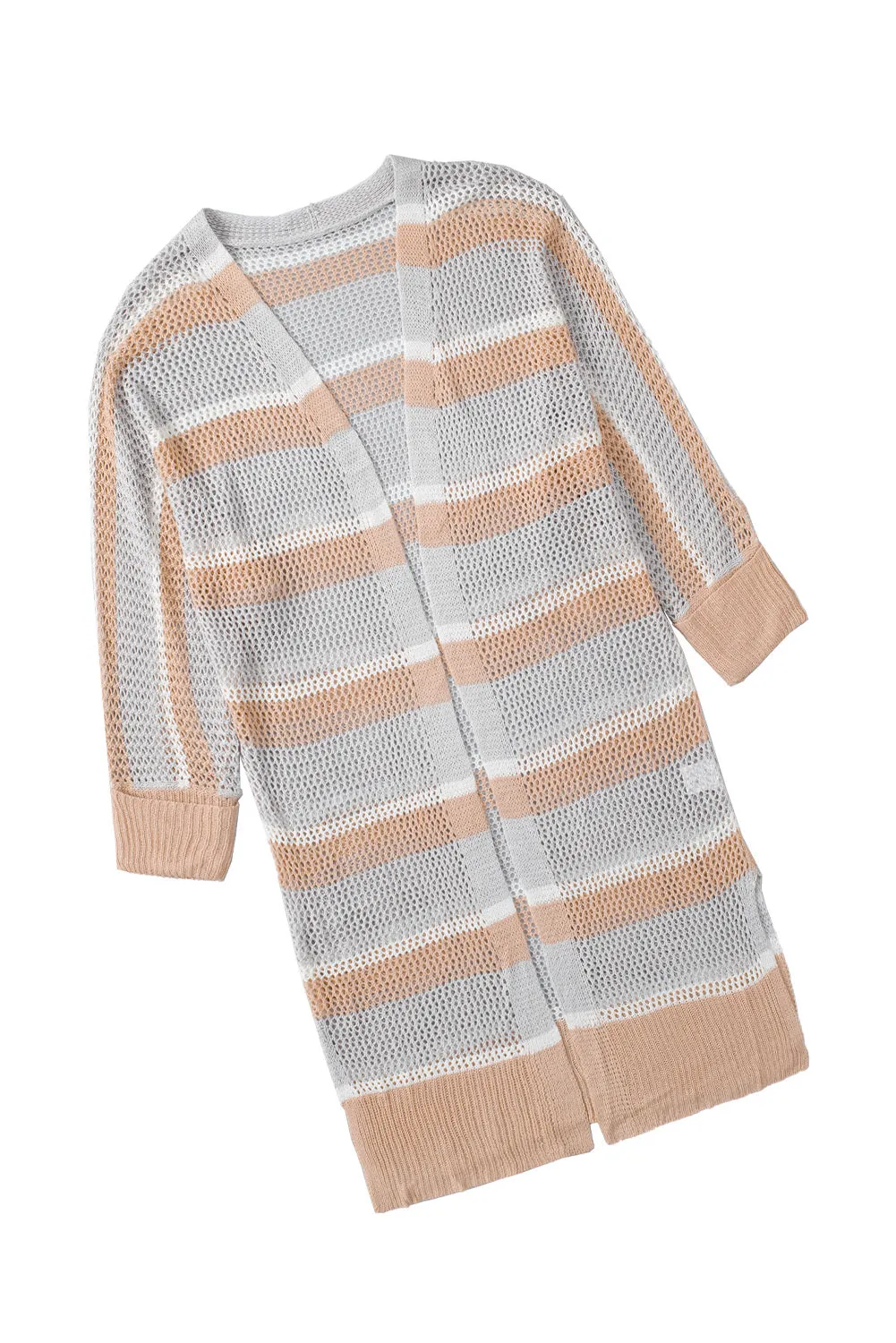 Women Color Block Oversized Open Front Striped Loose Knit Cardigan